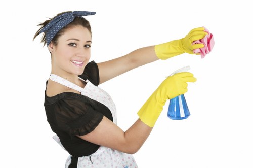 Local cleaner in Brentford preparing a tidy office workspace
